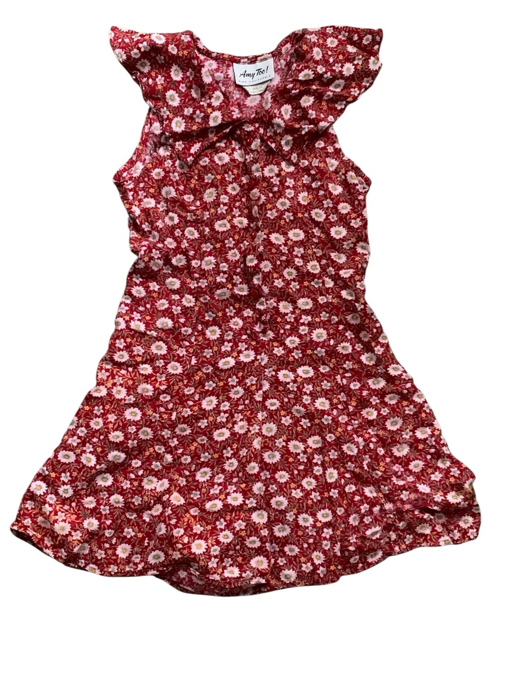 Girls' Red Amy Too Brand Byer California Floral Bow Collar Dress